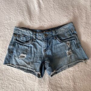 Vintage 00’s Velvet Heart Light Blue Distressed Denim Shorts